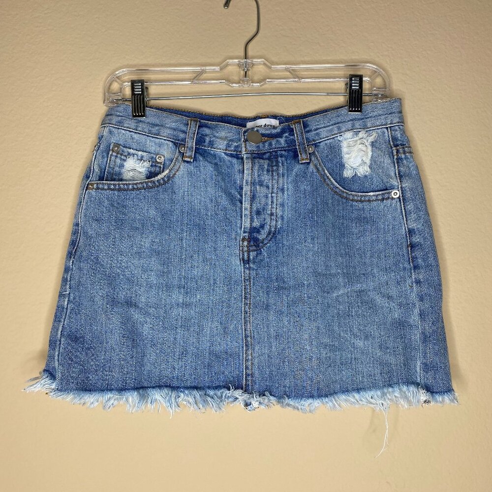 super down x revolve jean distressed mini skirt - size 26